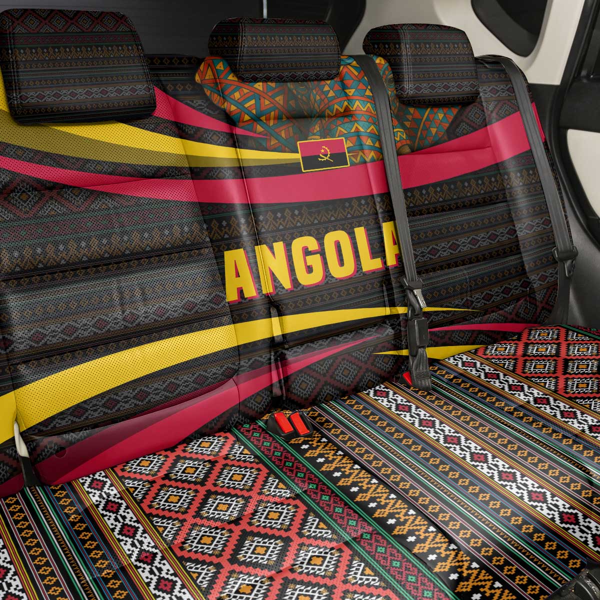 Angola Back Car Seat Cover Red Black Yellow Tribal and Elephant - African Pride