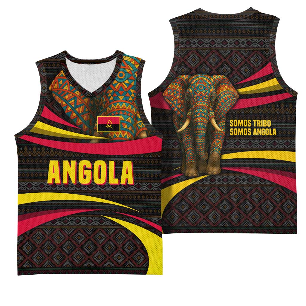 Angola Basketball Jersey Red Black Yellow Tribal and Elephant TS04