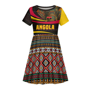 Angola Kid Short Sleeve Dress Red Black Yellow Tribal and Elephant - African Pride