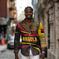 Angola Long Sleeve Button Shirt Red Black Yellow Tribal and Elephant - African Pride
