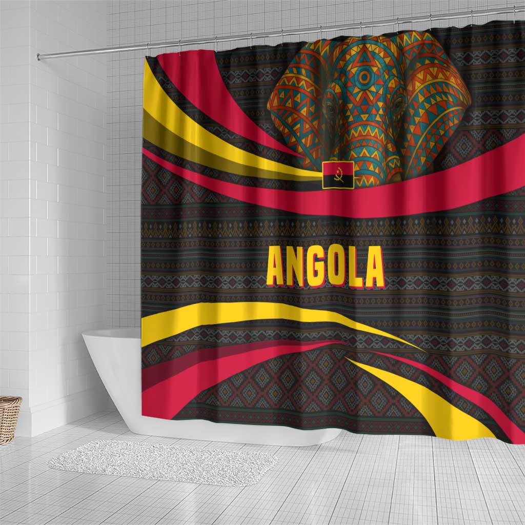 Angola Shower Curtain Red Black Yellow Tribal and Elephant - African Pride
