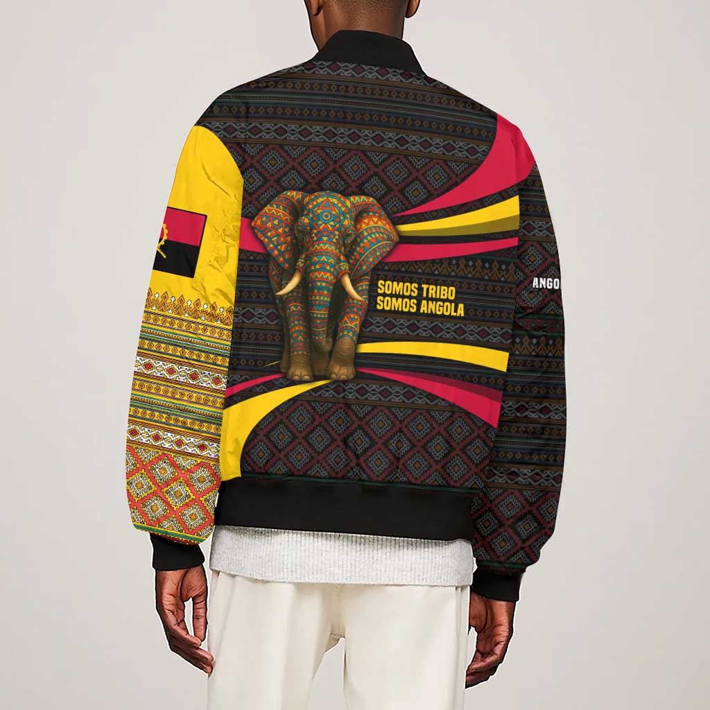 Angola Sleeve Zip Bomber Jacket Red Black Yellow Tribal and Elephant - African Pride