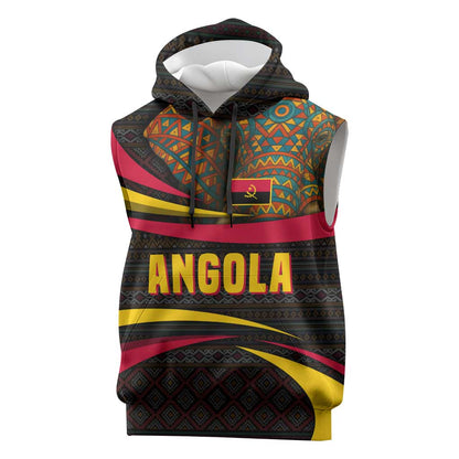 Angola Sleeveless Hoodie Red Black Yellow Tribal and Elephant - African Pride
