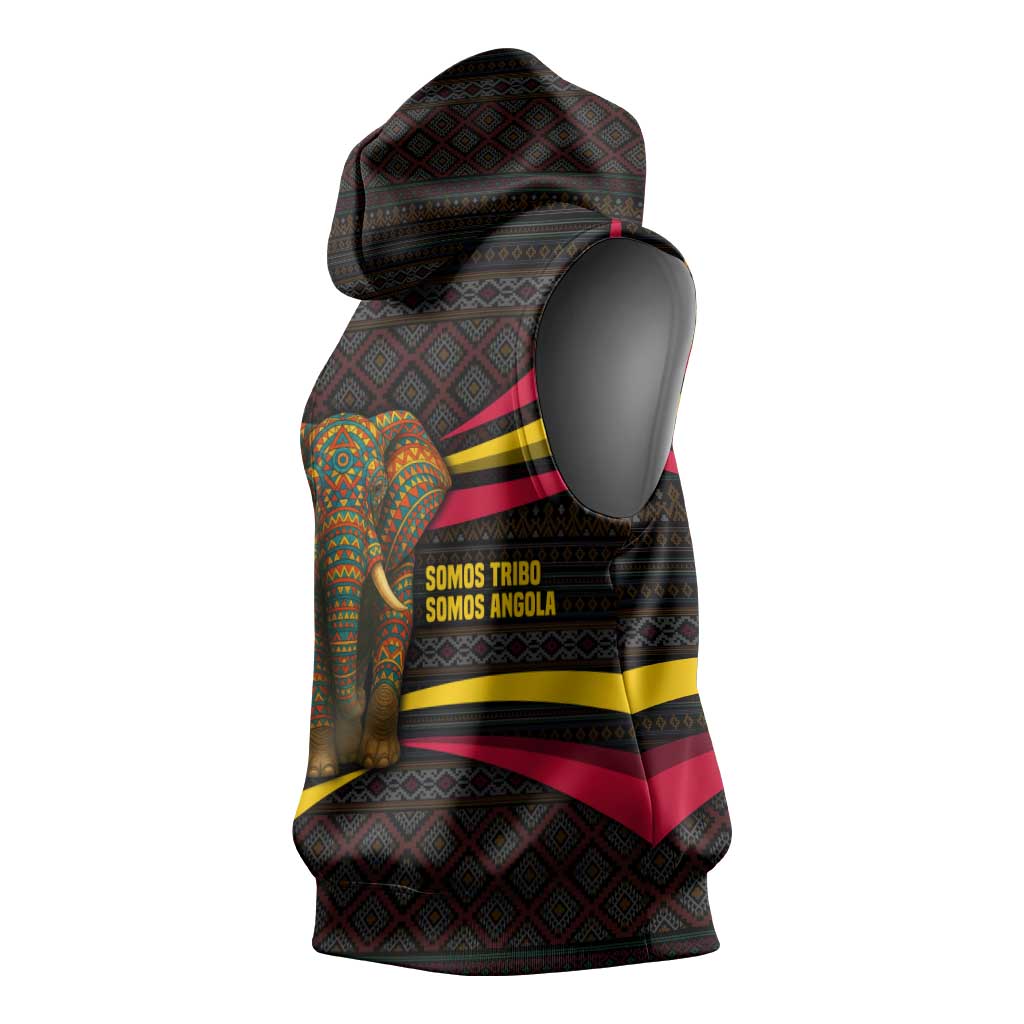 Angola Sleeveless Hoodie Red Black Yellow Tribal and Elephant - African Pride