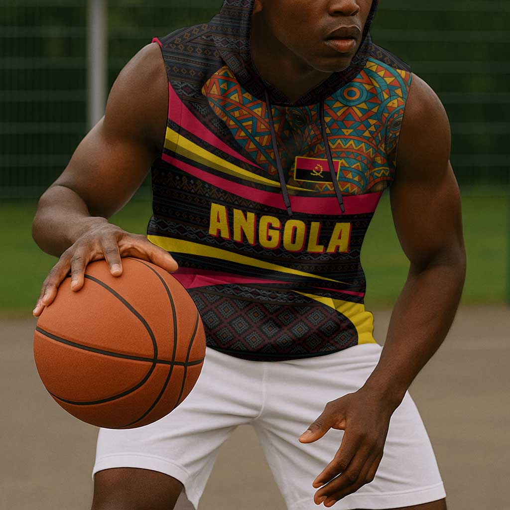 Angola Sleeveless Hoodie Red Black Yellow Tribal and Elephant - African Pride