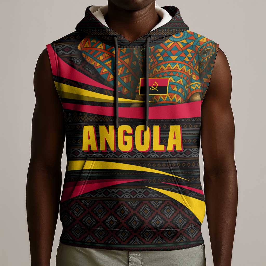 Angola Sleeveless Hoodie Red Black Yellow Tribal and Elephant - African Pride