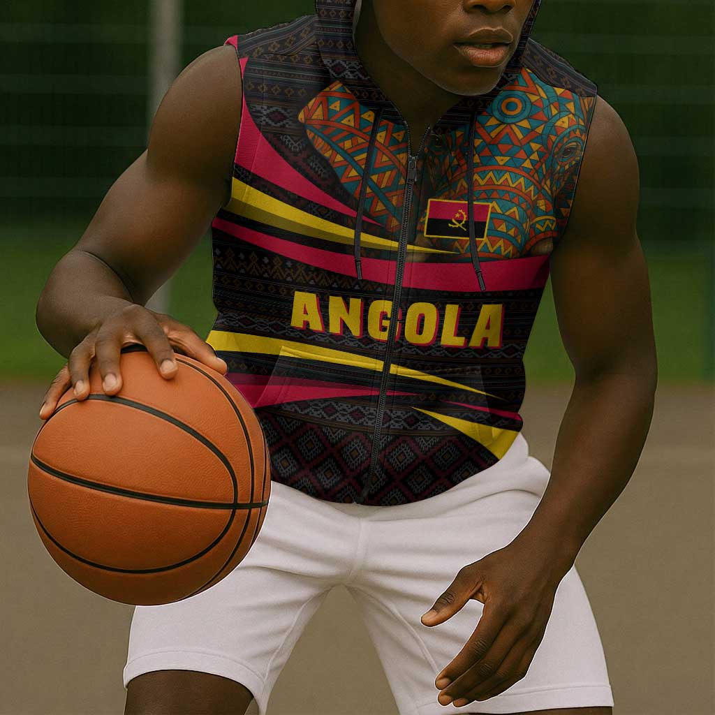 Angola Sleeveless Zip Hoodie Red Black Yellow Tribal and Elephant - African Pride