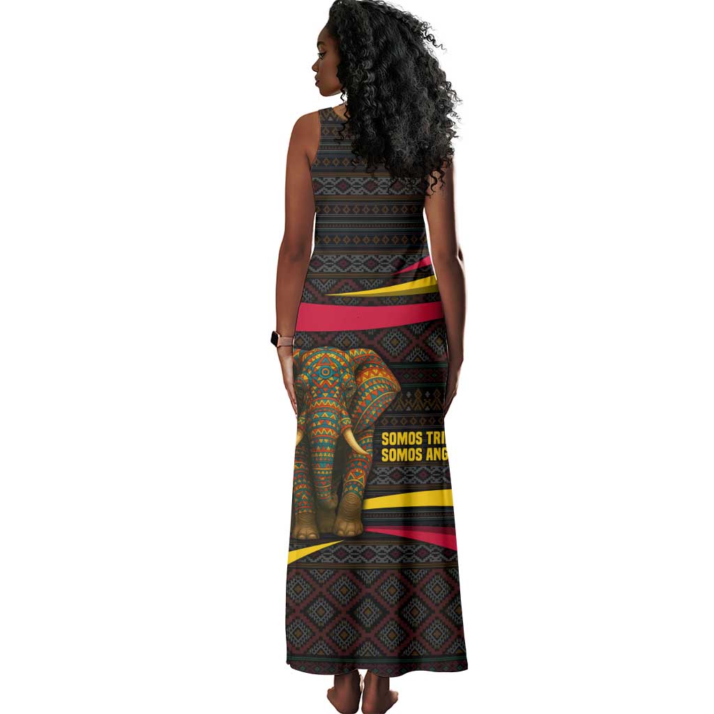Angola Tank Maxi Dress Red Black Yellow Tribal and Elephant - African Pride