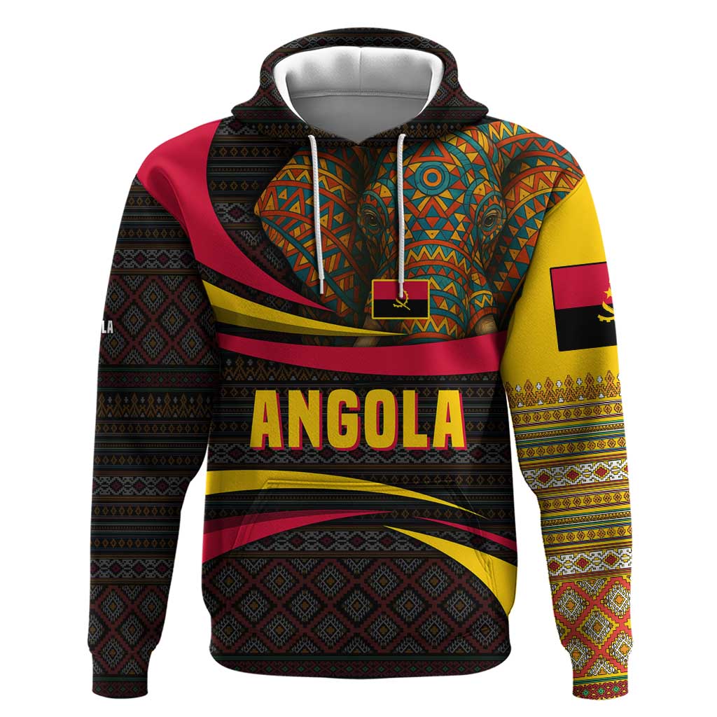 Angola Zip Hoodie Red Black Yellow Tribal and Elephant - African Pride