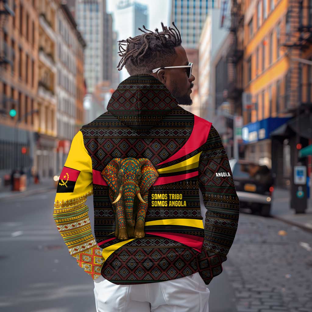 Angola Zip Hoodie Red Black Yellow Tribal and Elephant - African Pride