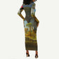 Angola Long Sleeve Bodycon Dress Savannah Wildlife and African Animal - African Pride