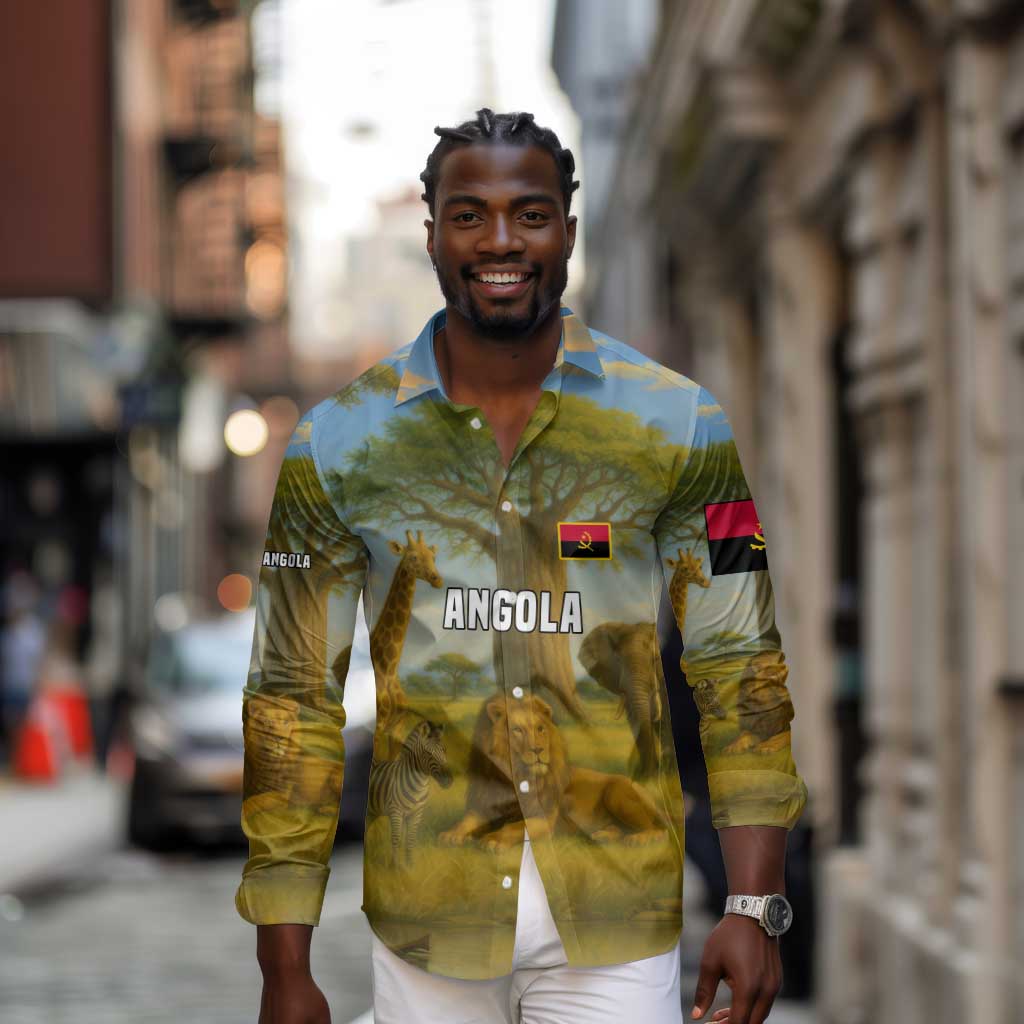Angola Long Sleeve Button Shirt Savannah Wildlife and African Animal - African Pride