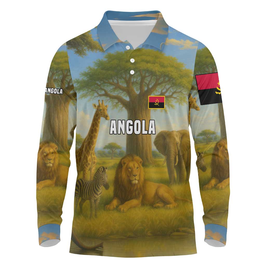 Angola Long Sleeve Polo Shirt Savannah Wildlife and African Animal - African Pride