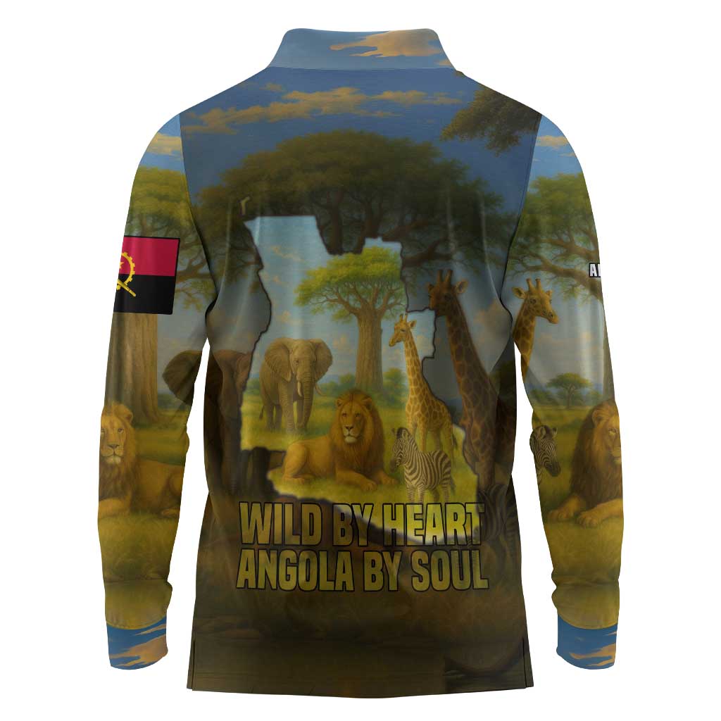Angola Long Sleeve Polo Shirt Savannah Wildlife and African Animal - African Pride