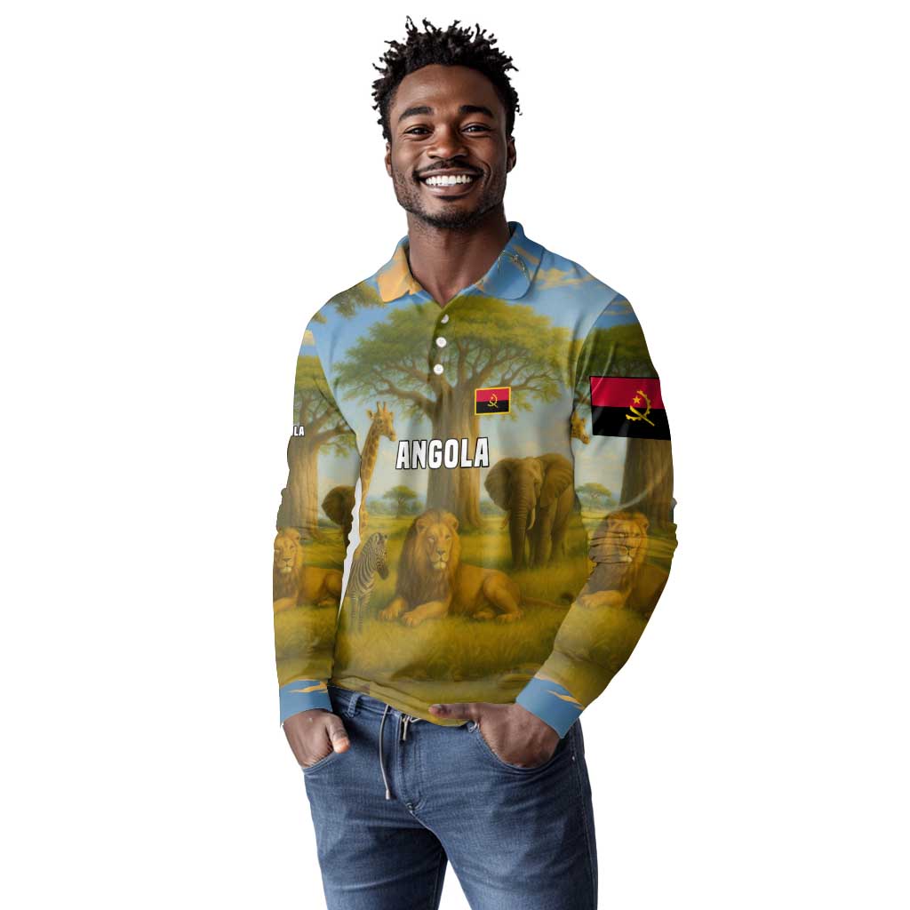 Angola Long Sleeve Polo Shirt Savannah Wildlife and African Animal - African Pride