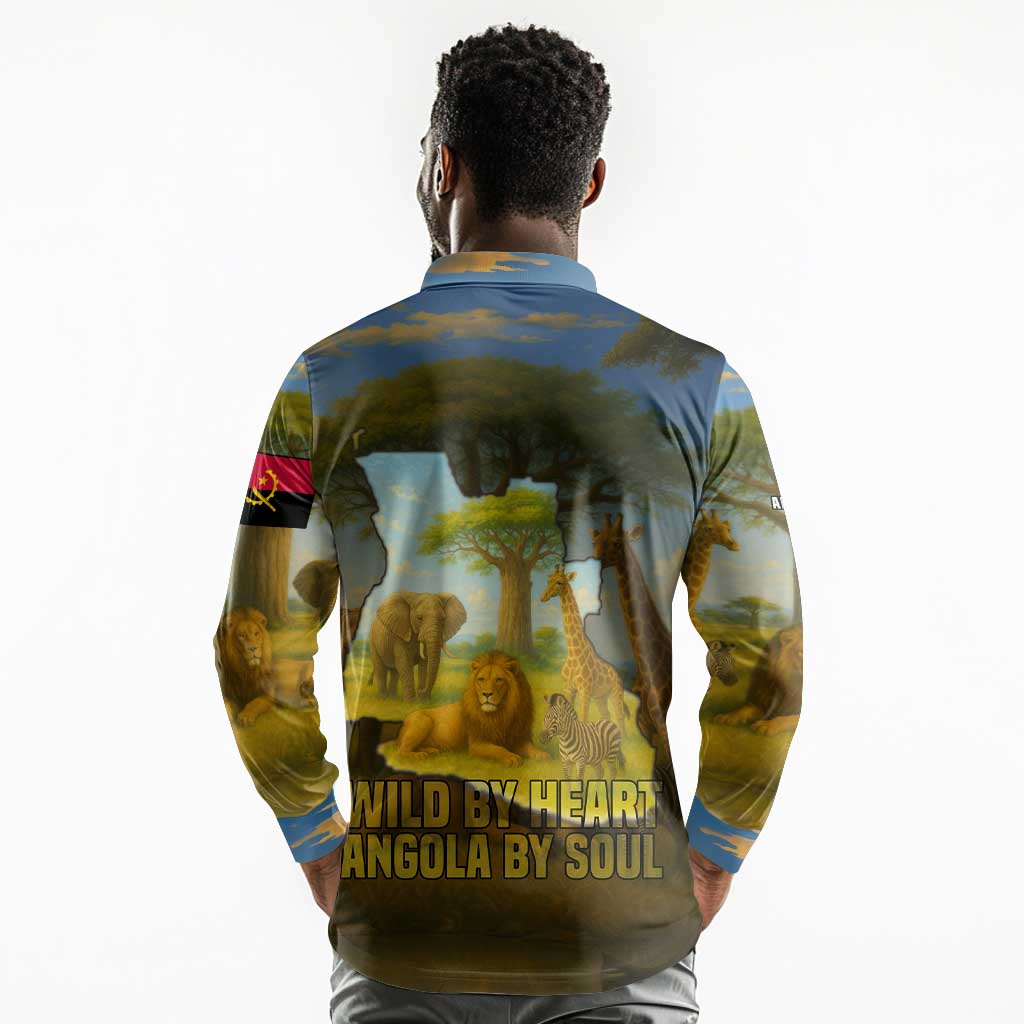 Angola Long Sleeve Polo Shirt Savannah Wildlife and African Animal - African Pride