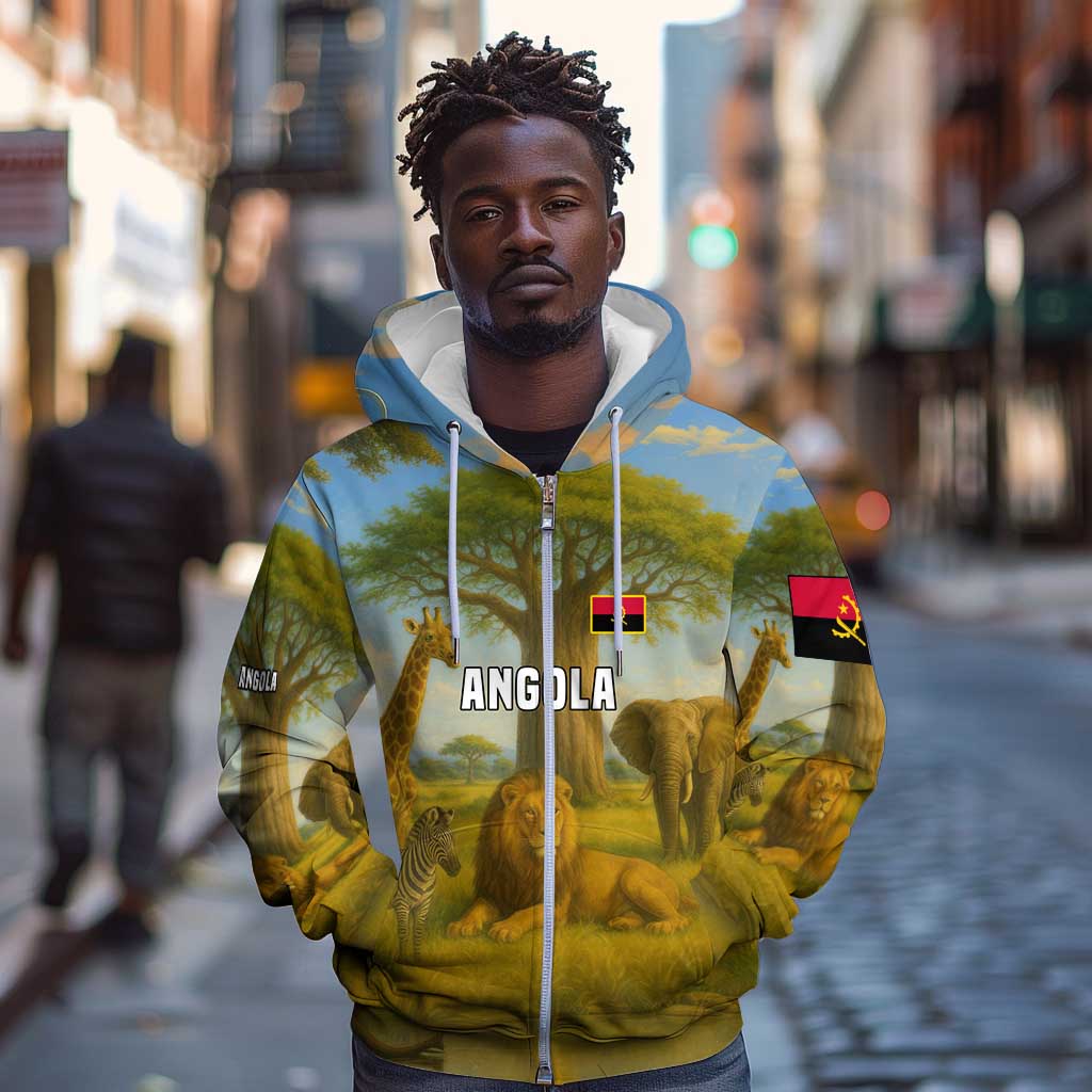 Angola Zip Hoodie Savannah Wildlife and African Animal - African Pride