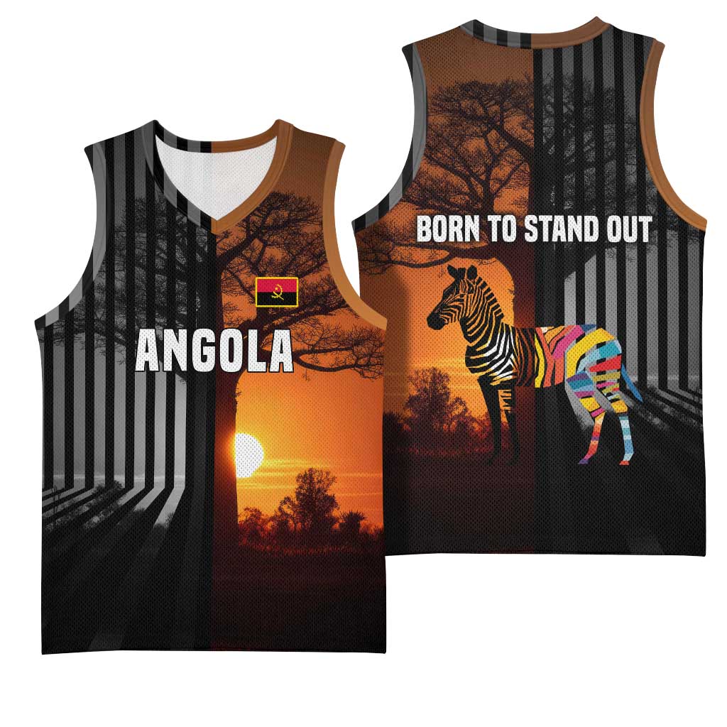 Angola Basketball Jersey Sunset Zebra Design and African Nature TS04