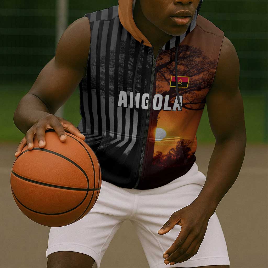 Angola Sleeveless Zip Hoodie Sunset Zebra Design and African Nature - African Pride