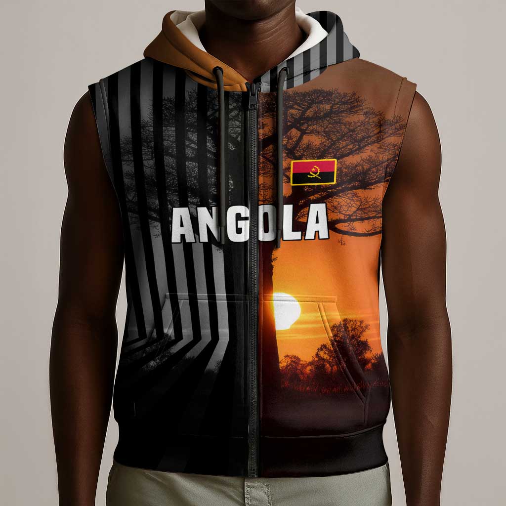 Angola Sleeveless Zip Hoodie Sunset Zebra Design and African Nature - African Pride