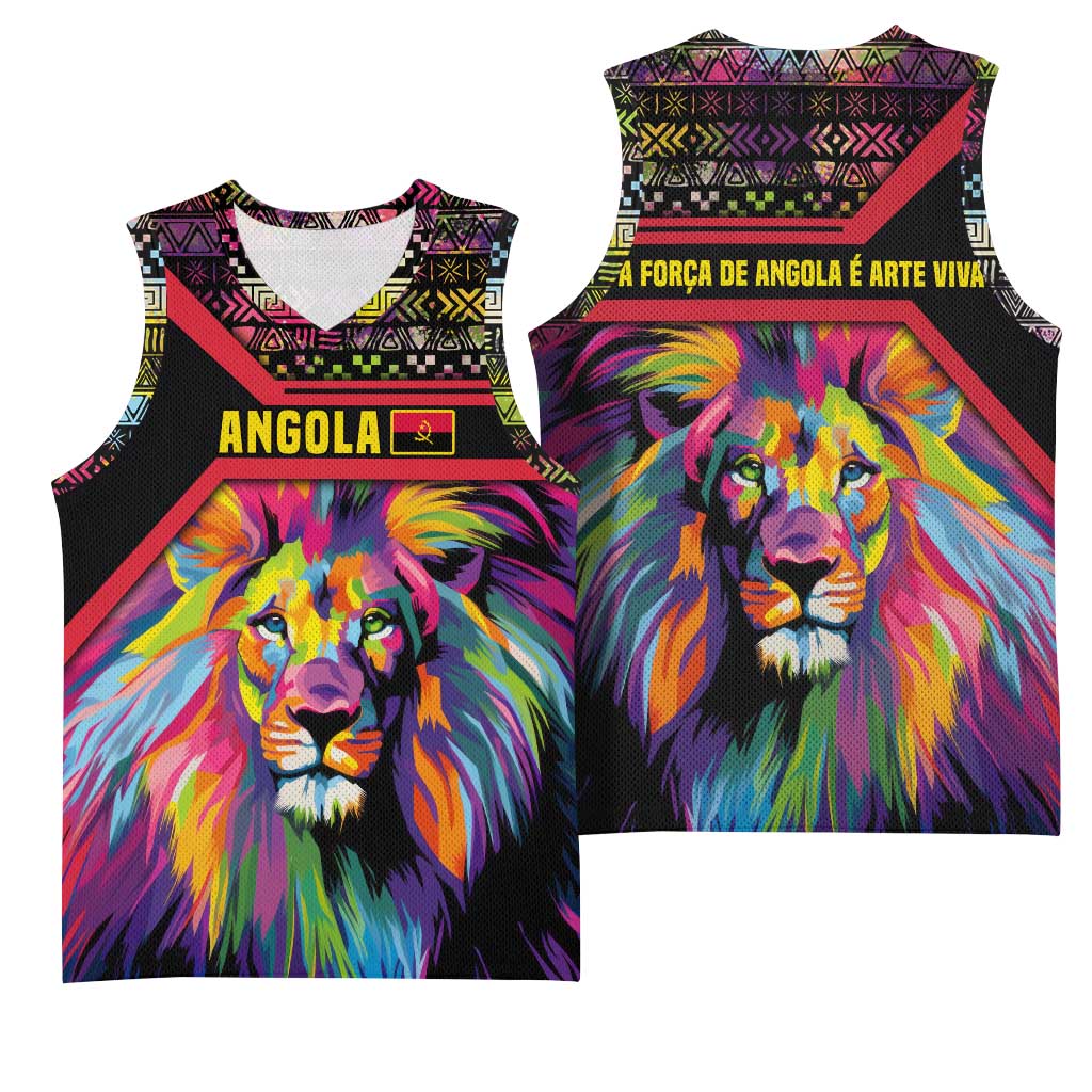 Angola Basketball Jersey Multicolor Tribal Design and Vibrant Lion TS04