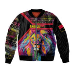 Angola Bomber Jacket Multicolor Tribal Design and Vibrant Lion - African Pride