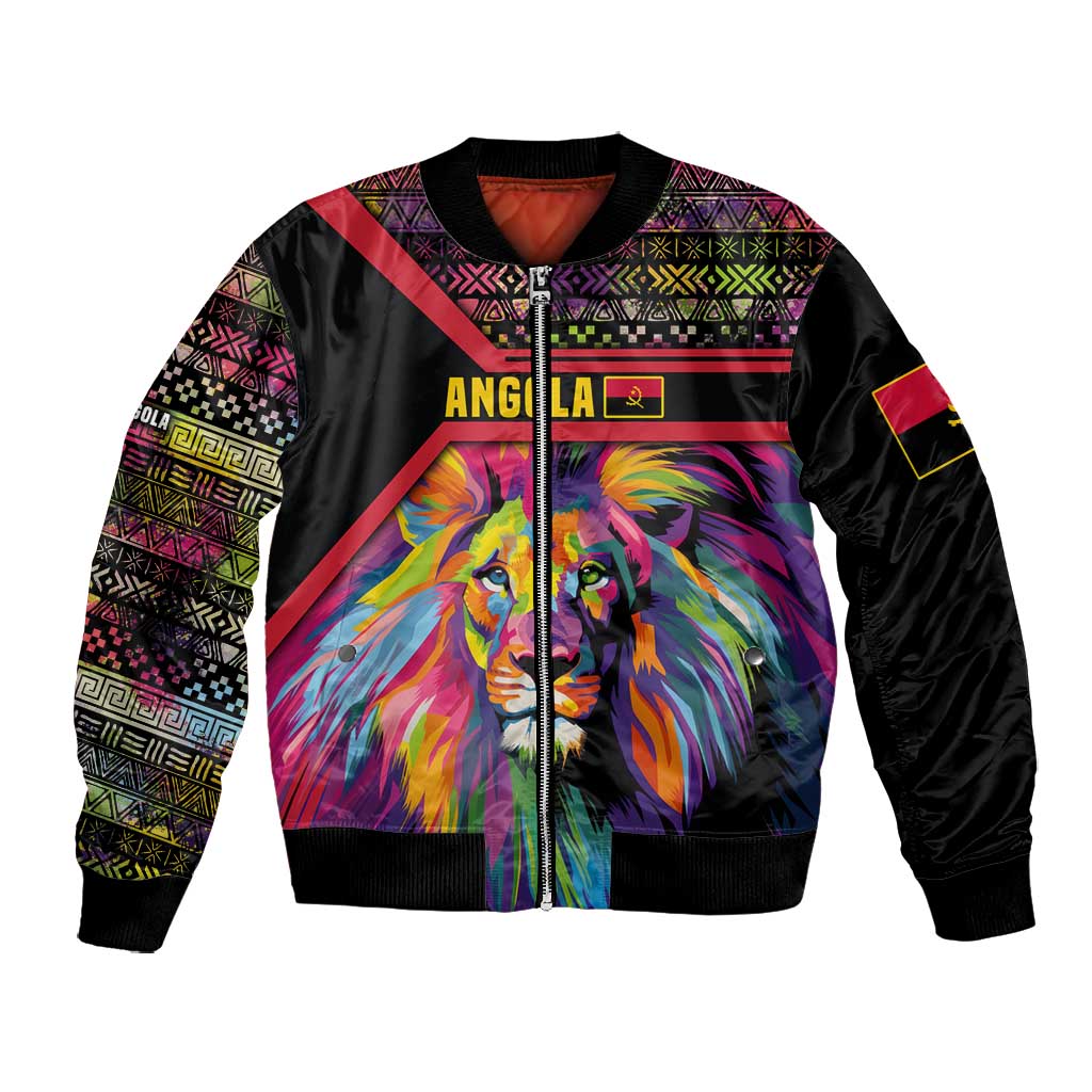 Angola Bomber Jacket Multicolor Tribal Design and Vibrant Lion - African Pride