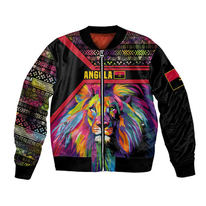 Angola Bomber Jacket Multicolor Tribal Design and Vibrant Lion - African Pride