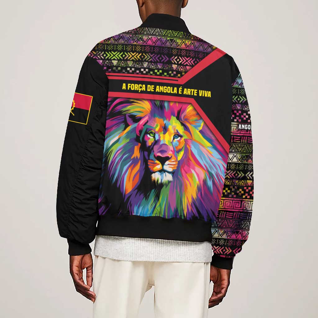 Angola Bomber Jacket Multicolor Tribal Design and Vibrant Lion - African Pride