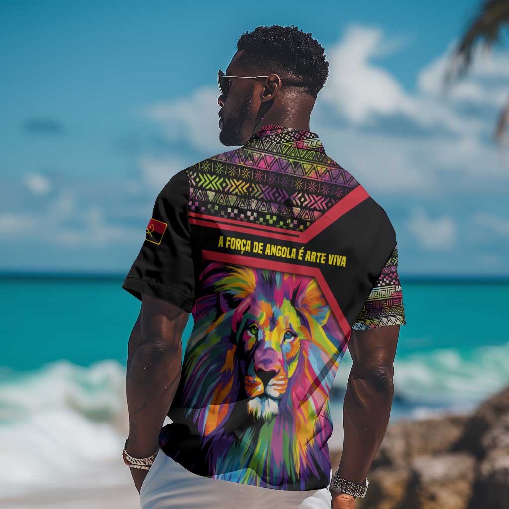 Angola Hawaiian Shirt Multicolor Tribal Design and Vibrant Lion - African Pride