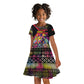 Angola Kid Short Sleeve Dress Multicolor Tribal Design and Vibrant Lion - African Pride