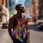 Angola Men Tank Top Multicolor Tribal Design and Vibrant Lion - African Pride