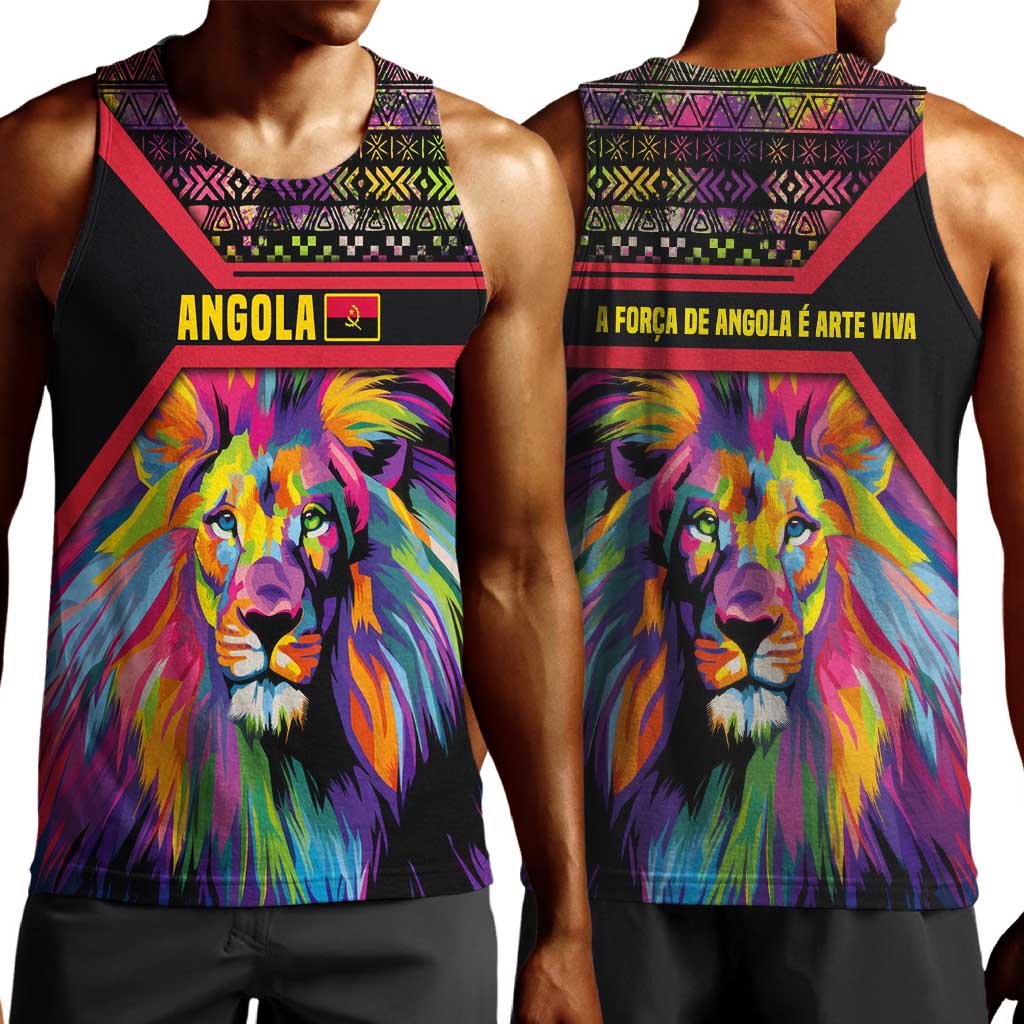 Angola Men Tank Top Multicolor Tribal Design and Vibrant Lion - African Pride
