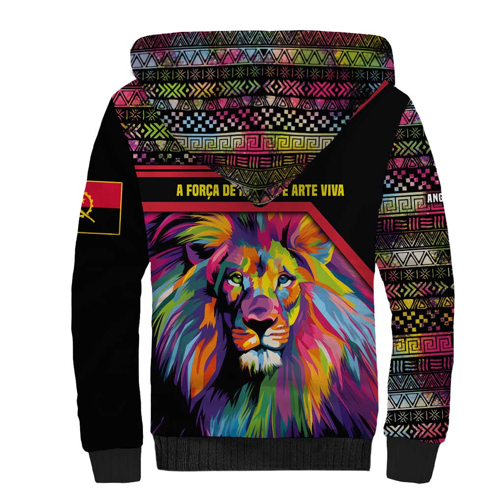 Angola Sherpa Hoodie Multicolor Tribal Design and Vibrant Lion - African Pride