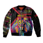 Angola Sleeve Zip Bomber Jacket Multicolor Tribal Design and Vibrant Lion - African Pride