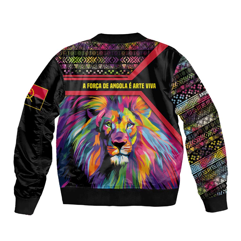 Angola Sleeve Zip Bomber Jacket Multicolor Tribal Design and Vibrant Lion - African Pride