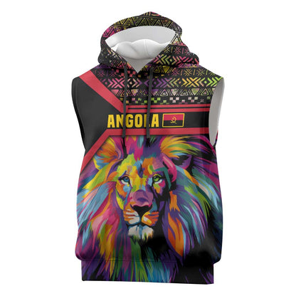 Angola Sleeveless Hoodie Multicolor Tribal Design and Vibrant Lion - African Pride