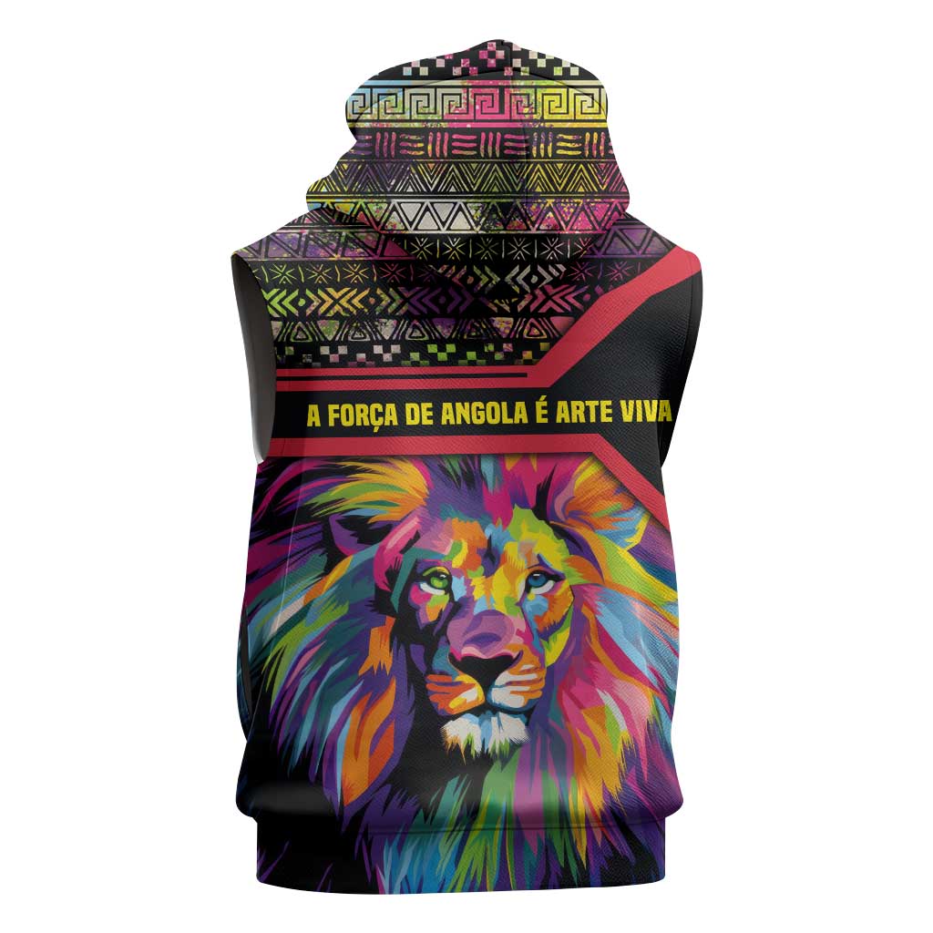 Angola Sleeveless Hoodie Multicolor Tribal Design and Vibrant Lion - African Pride