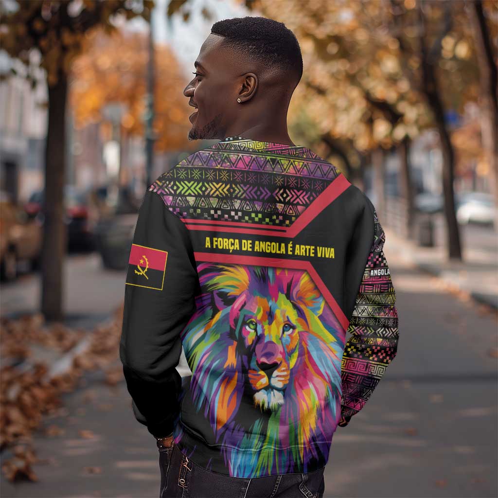 Angola Sweatshirt Multicolor Tribal Design and Vibrant Lion - African Pride