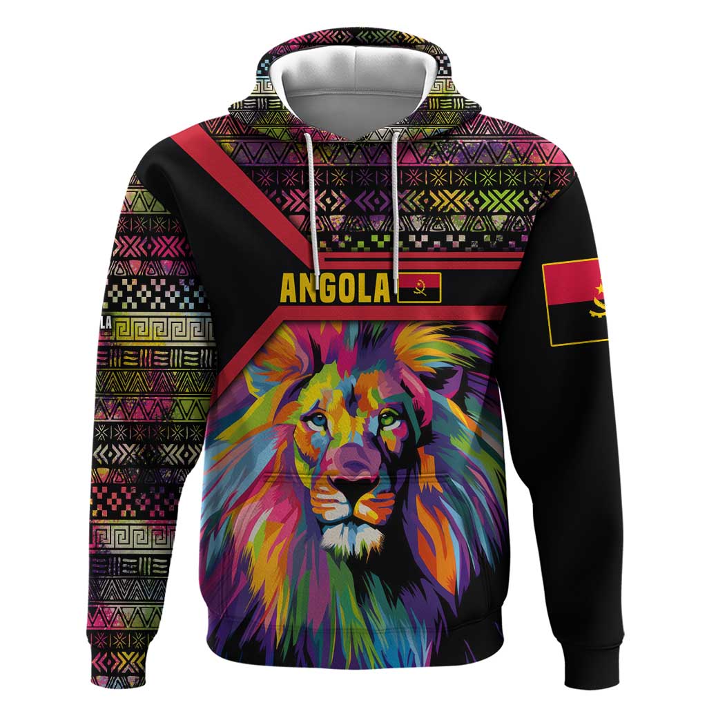 Angola Zip Hoodie Multicolor Tribal Design and Vibrant Lion - African Pride