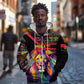 Angola Zip Hoodie Multicolor Tribal Design and Vibrant Lion - African Pride