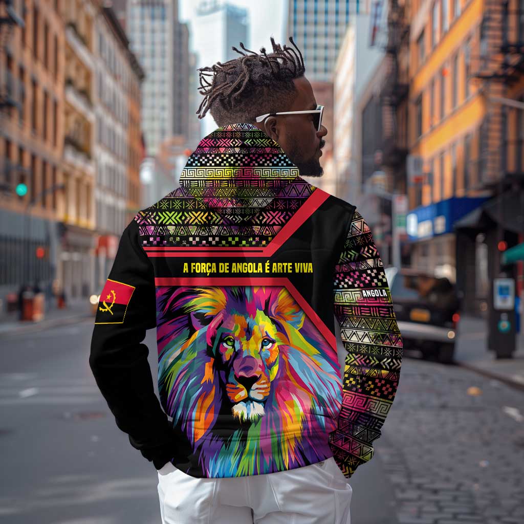 Angola Zip Hoodie Multicolor Tribal Design and Vibrant Lion - African Pride