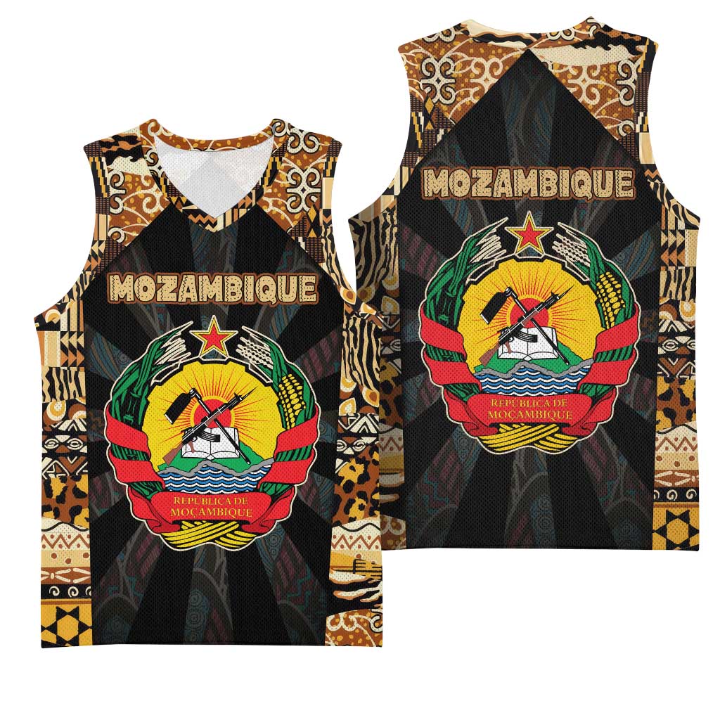 Mozambique Basketball Jersey Black Brown Tribal Design TS04