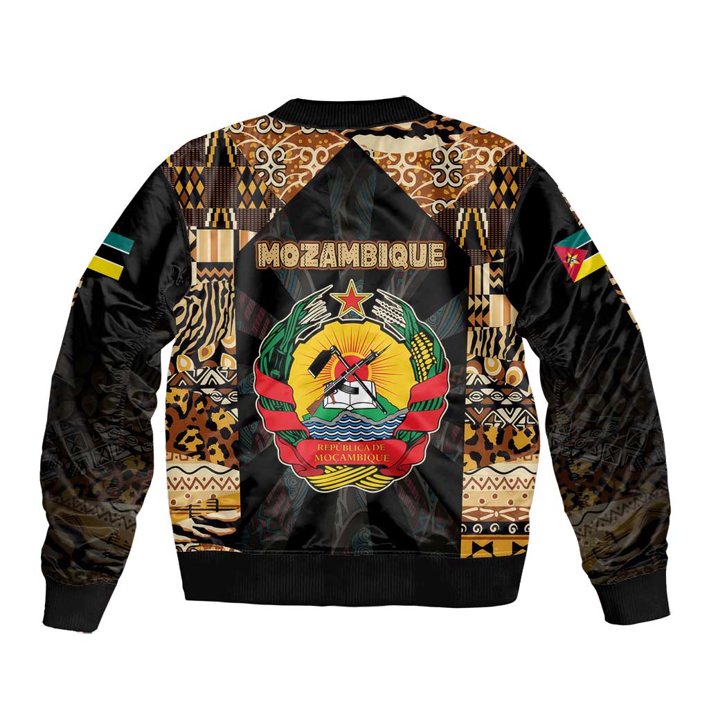 Mozambique Bomber Jacket Black Brown Tribal Design - African Pride