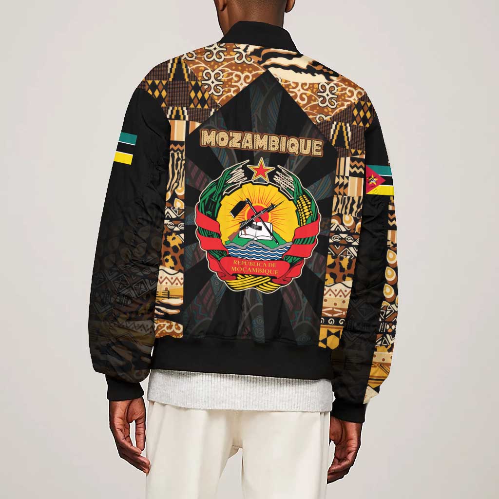 Mozambique Bomber Jacket Black Brown Tribal Design - African Pride