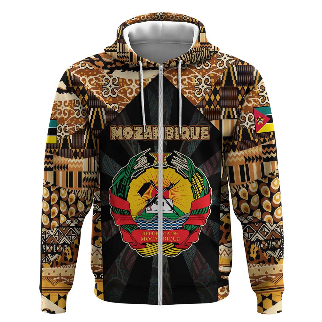 Mozambique Hoodie Black Brown Tribal Design - African Pride