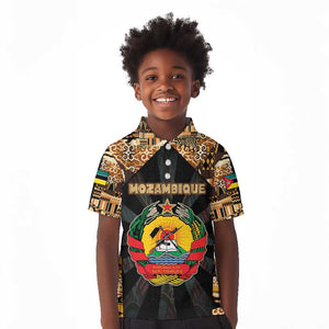 Mozambique Kid Polo Shirt Black Brown Tribal Design - African Pride