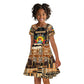 Mozambique Kid Short Sleeve Dress Black Brown Tribal Design - African Pride