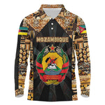Mozambique Long Sleeve Polo Shirt Black Brown Tribal Design - African Pride