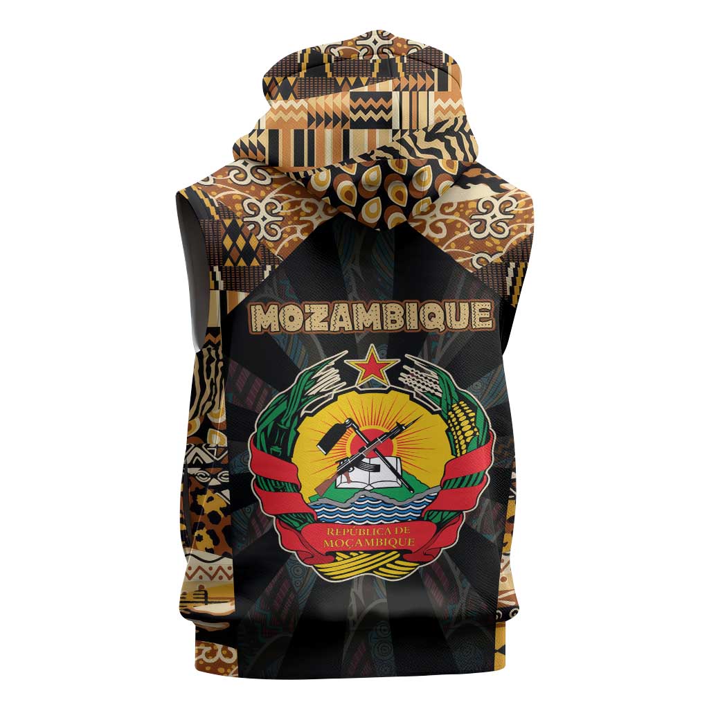Mozambique Sleeveless Hoodie Black Brown Tribal Design - African Pride